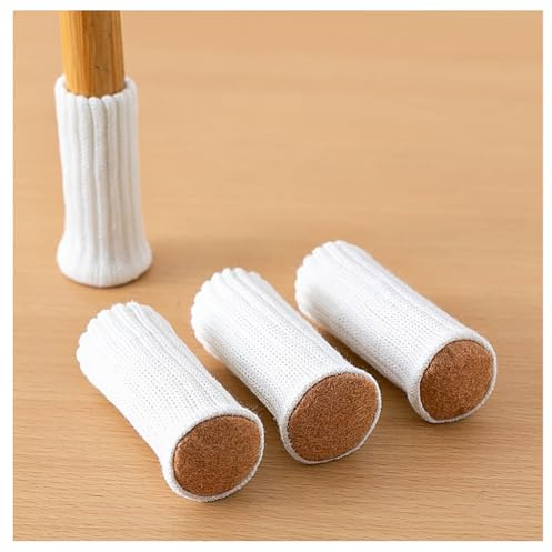 Lot de 8 chaussettes de chaise élastiques tricotées pour pieds de chaise ronds et carrés - Antidérapantes - Protection du sol - Évitez les rayures et les bruits - Blanc