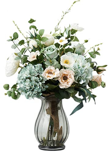 fiore artificiale con vaso Orchidea Fiore artificiale con piccolo vaso di vetro Seta finta Varietà Decorazione floreale Fiori artificiali di seta in vaso per tavolo Casa Festa Ufficio Matrimonio