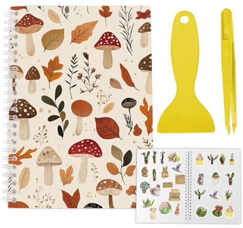 CRASPIRE Reusable Sticker Book Sticker Mushroom Collecting Book Album A5 Size 40 Sheets Reusable Sticker Organizer Storage Book Sticker Book with Tweezer and Spatula