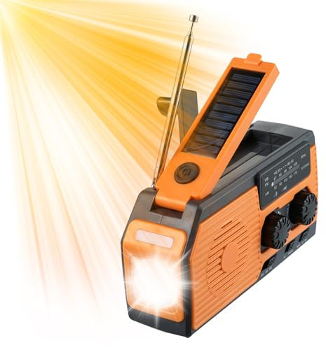 Radio Meteorológica De Emergencia NOAA Am/FM De 5000 Ma, Batería Externa Multifuncional con Manivela Y Carga Solar, Resistente Al Agua Ipx3, Funciona con Pilas, Alarma Sos Y Linterna Led