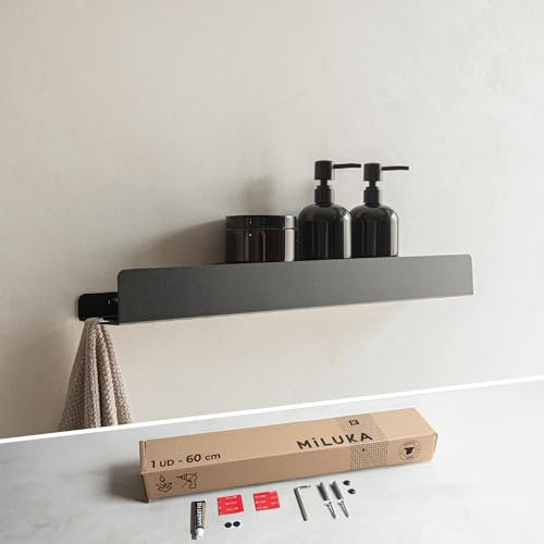 MILUKA Estanteria Ducha Sin Taladros de 60 cm en Negro Mate - Estanteria Baño Resistente al Agua y al Oxido - Accesorio de baño Adhesivo como Organizador de Ducha para Champu y Gel - Mod. NACHI
