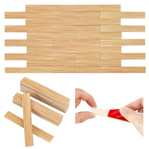 AHANDMAKER 40pcs Miniature Dollhouse Flooring, 10x1.5x0.2cm Self Adhesive Floor Stick Wooden Smooth Natural Texture Rectangle 1:12 Scale Doll Mini House Accessories for Model Decor
