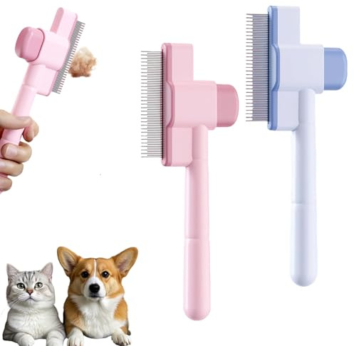 LUMOOM 2 Stück Selbstreinigender Flohkamm für Haustiere, Katzenkamm mit Entriegelungsknopf, Hundekamm, Kamm zur Entfernung von Tierhaaren, Katze Hund Flohkamm (C)