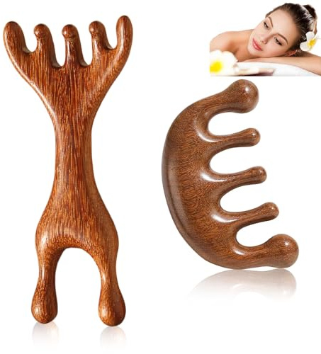 HAPPOW 2 Stück Holz Kopfhaut Massage, Gua Sha Kamm aus Sandelholz, Präzise Kopfhautmassage/Akupunkturpunkte, Hair Massager Scalp, Ideal als Geschenk für Freundin, Ehefrau, Eltern
