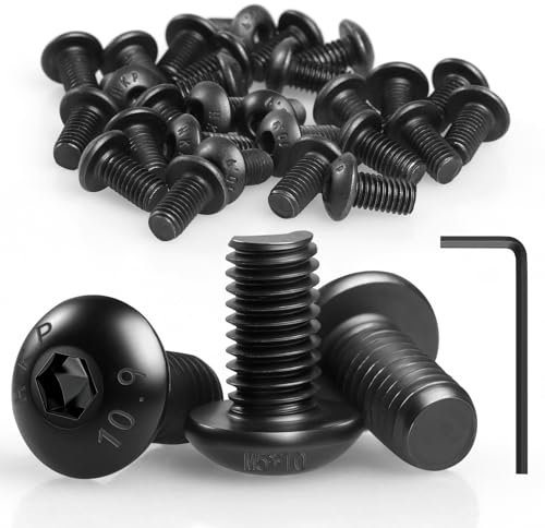 Lot de 50 vis M5 noires à tête bombée M5 x 10 mm, vis à tête plate M5 avec clé à six pans creux, vis à tête ronde pour l'installation de meubles, domaines industriels (M5 x 10 mm)