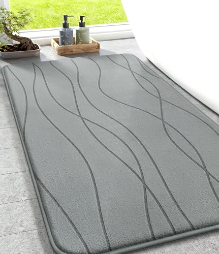 chakme Badezimmerteppich Memoryschaum Badematte rutschfest Badvorleger Waschbar Weich Saugfähig Badteppich Duschvorleger für Badezimmer Grau, 50x80cm