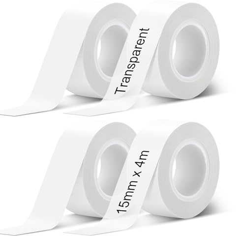 4 Rotoli Nastro Etichette, 15mm x 4m Etichette Adesive Termiche, Etichette Adesive Termiche, Compatibile con PRT QUTIE, Makeid L1, Phomemo D30(2 Rotoli Bianchi + 2 Rotoli Trasparenti)