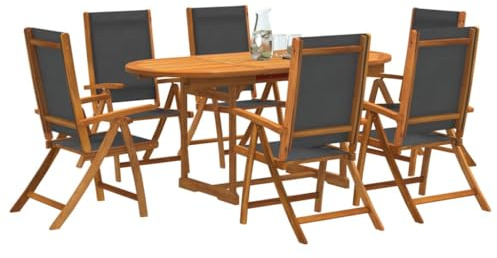 QJBSAVVA 7-TLG. Gartenmöbel Set Akazie 120-170×80×75 cm Klappstühle mit 5-Fach Verstellbarer Lehne Massivholz Gartentisch für Balkon Terrasse und Camping