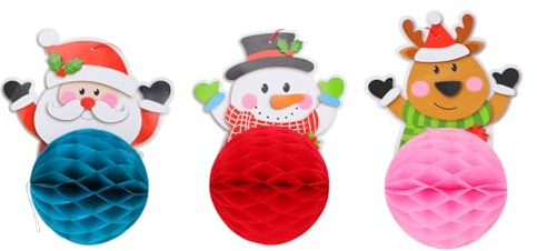 JOINPAYA Set 3 Pezzi Striscioni Natalizi a Forma di Palla a Nido D’Ape Decorazioni per Interni ed Esterni Accessori Photo Booth per Feste di Natale e Allestimenti Festivi