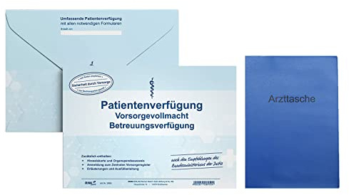 Patientenverfügung mit Betreuungsverfügung und Vorsorgevollmacht mit C5 Briefumschlag mit Aufdruck inklusive Arzttasche gratis