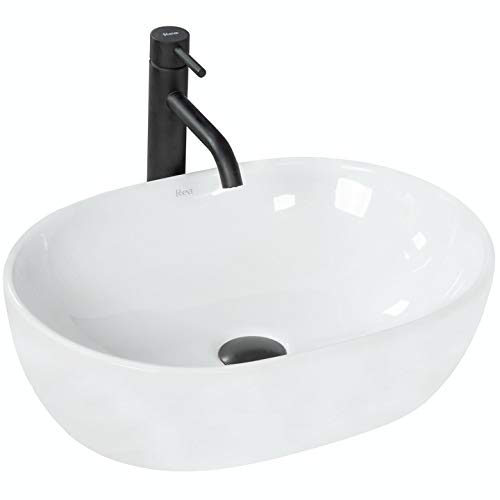 VBChome Aufsatzwaschbecken oval 48 x 34 cm Keramik Waschschale Weiß glänzend Waschtisch für Badezimmer oder Gäste WC ohne Hahnloch