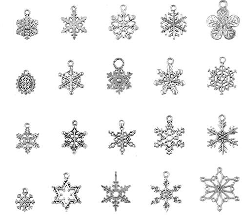 Frgasgds 80 Stück Schneeflocke Charm Anhänger Schlüsselanhänger zum Schmuck Basteln Armband Halskette Ohrring Gemischte Charms,Antik Silber, DIY Halskette Armband Handwerk Deko Schmuck Zubehör Set