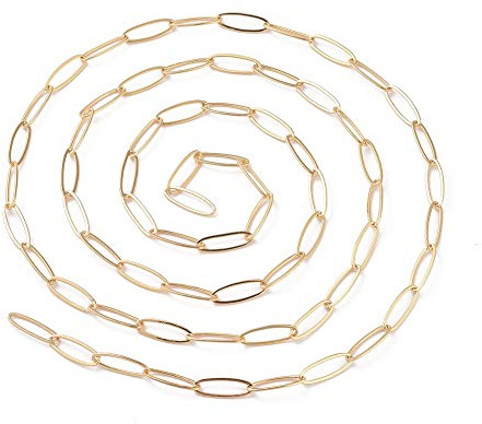 18 Karat vergoldete Büroklammerkette, 19 x 7 mm, flache ovale Gliederkette für Choker, Armbänder, Halsketten, Schmuckherstellung, 5 m Rolle