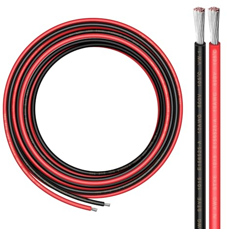 10 Gauge Wire - iGreely 10 FT Red & 10 FT Black 10 Gauge Tinned Copper Electrical Wire Cable for Car Audio Automotive Trailer Marine Harness Wiring 10AWG 10Ft