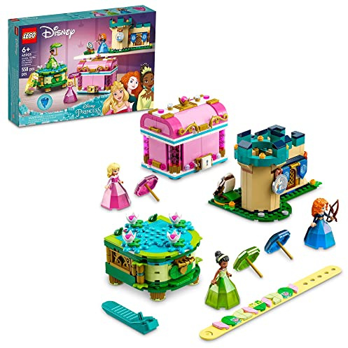 LEGO Disney Aurora, Merida and Tiana’s Enchanted Creations 43203 Building Kit; Jewelry Box Set for Kids Aged 6+ (558 Pieces)