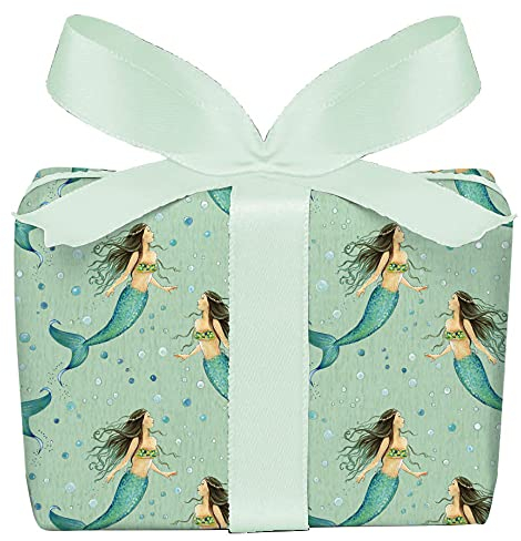 5er Set 5 Bögen Geschenkpapier zur Geburt MEERJUNGFRAU Mermaid GRÜN Verpackung Geschenke Taufe Glückwunsch gedruckt auf PEFC zertifiziertem Papier, 50 x 70 cm