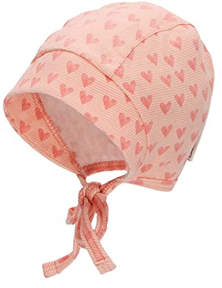 Sterntaler Baby Mädchen Häubchen Baby Häubchen Herzen Mütze - Baby Häubchen, Babymütze - aus bedruckter Baumwolle mit Bindeband - rosa, 39