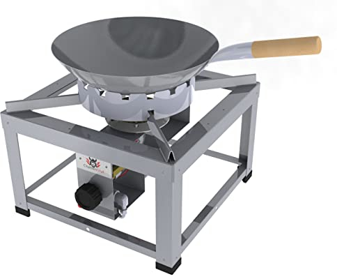 Professional Hockerkocher HK2000EV2 11kW aus Edelstahl für Flüssiggas, incl. Schlauch und Regler 50mbar B:460mm x T:460mm (Sonderhöhe mit WOK und Ring)