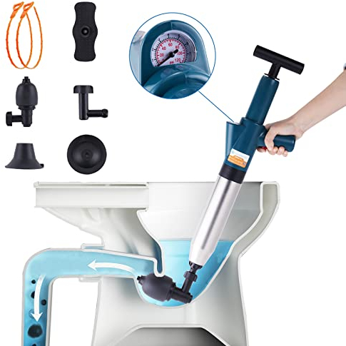 YUCHENGTECH Pompa Stura Scarichi a Pressione Stura WC a Pressione Sturatubi Ad Aria Compressa Sturalavandini a Pressione 4 in 1 Stura WC per Disintasare WC/Lavello/Vasca/Scarico a Pavimento