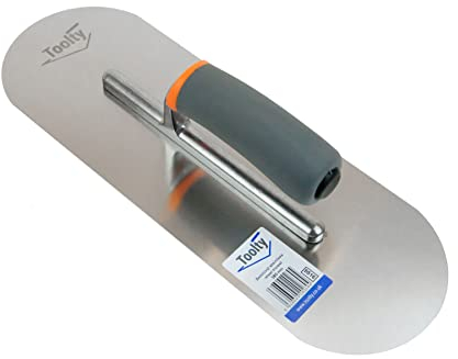 Toolty Heavy Duty Stainless Steel Pool Trowel - Concrete Finishing Trowel - Fully Rounded - 380mm - 15 - Rubber Handle - DIY - TLTY-5516