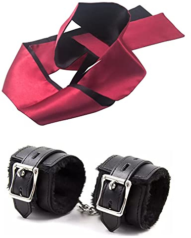 Handcuffs,Handschellen Sex Bett,Handschellen Fesseln Sexspielzeug Für Paare,Handfesseln Erotische,mit 1 Stücke Augenbinde,Augenmaske Satin Augenbinde 150cm,Schwarz