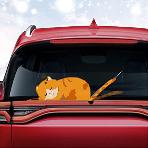 Vesvory Wiper Sticker, Funny Dog and Cat Waving Tail 3D Car Rear Window Wiper Decals Moving Dog Tail Car Body Stickers for Rear Vehicle Wiper Blade Styling Windshield Decor SUV (Sleeping Cat)