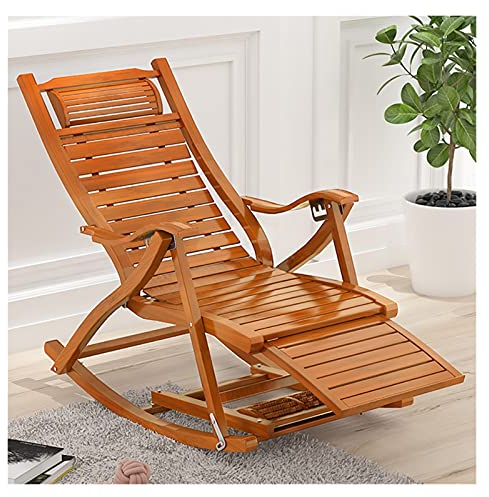 Gartensessel, Lounge-Stühle, klappbarer Schaukelstuhl aus Holz, Balkon, Bambus, verstellbare Rückenlehne, mit Kopfstütze und Fußmassage, Sonnenliegen für den Außenbereich, Old Man Siesta Chair Good