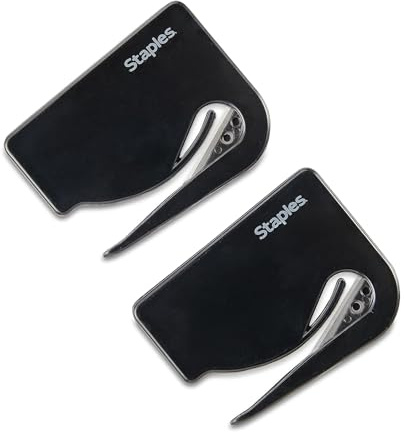 Staples Letter & Mail Opener, Concealed Blade, Black, Safe Executive Desk Tool for Office & Home Use, 2/Pack, 3 Packs per Carton (Total of 6 openers)