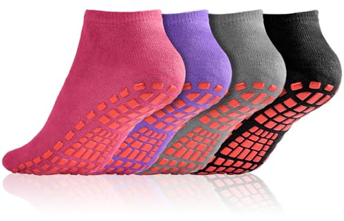 Flintronic Calcetines Antideslizantes Mujer para Yoga, Fitness y Danza, con Asas y Correas, 4 Pares