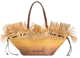 Pinko Damen Pagode Extra Shopper Raffia Farbverlauf Mit Fransen Tasche, Lh0_Leder/Gelb/Natürlich