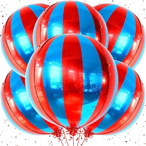 VIKY Karneval Deko Luftballons Rot Blau, 6 Stk 22 Zoll 4D Zirkus Deko Folienballon,Karneval Party Deko Blaue Rote Luftballon, Helium Ballon für Karnevale Dekorationen,Movie Night,Kindergeburtstag Deko