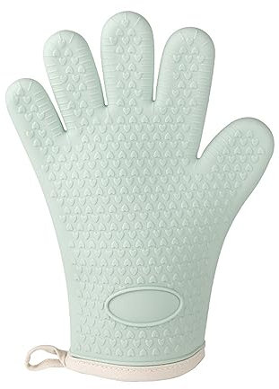 HERCHR Silikon-Räucherofenhandschuhe, Hitzebeständige Grillhandschuhe, wasserdichte Ofenhandschuhe, Silikon-Kochhandschuhe, Grillhandschuhe Für Damen Und Herren(Grün)