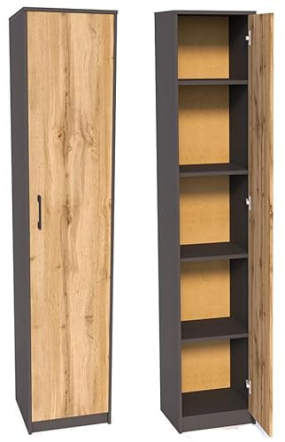 KUBUTKU Praktische Schrank 180x39x35cm Kleiderschrank mit 1 Türen 4 Ablagen Mehrzweckschrank Büroschrank Haushaltsschrank (Graphit/Wotan)