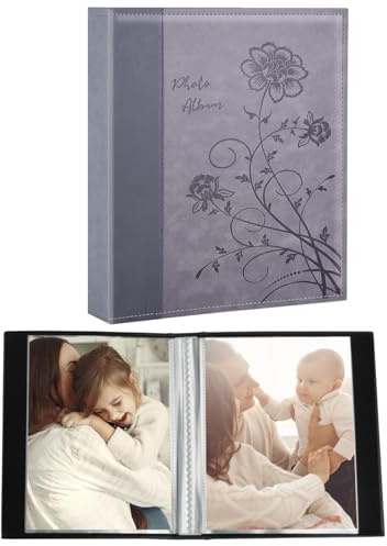 Miaikoe kleines Fotoalbum 10x15 2 Pakete, jede Packung enthält 52 vertikale Bilder, Slip in Top Loading Fotoalbum Buch für Kunstwerke oder Postkarten Lagerung (Grau)