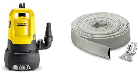 Kärcher SP 22.000 Dirt Schmutzwasser-Tauchpumpe, Fördermenge & Gewebeschlauchset 1, 1/4 Zoll (10 m) mit flexiblem Gewebeschlauch inkl. Edelstahl-Schlauchklemme zum Anschluss an Tauchpumpen