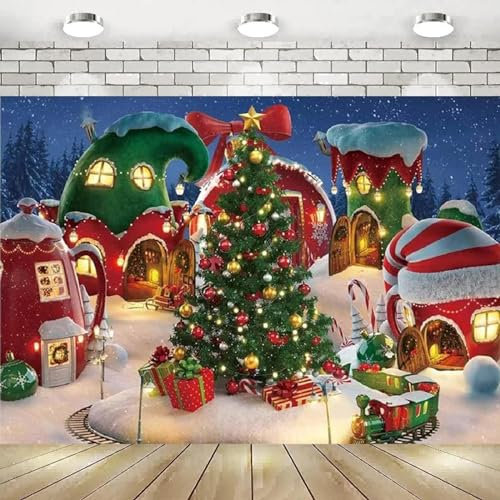 Weihnachtsdorf Fotografie Hintergrund Winter Schnee Kiefer Baum Hintergrund Xmas Tale Animiertes Kind Party Druck Wanddekorationen Hintergrund Party Hintergrund Poster Dekor