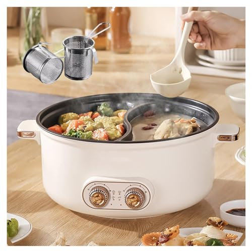HJXBD888 Appareil A Fondue, Double Interrupteur de Commande 1600 Watts RevêTement AntiadhéSif Fondue Chinoise, IdéAl pour Les RéUnions De Famille (avec 2 Filets Non éTanches),4.5L