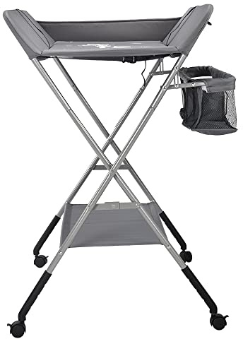 OHMG Baby Wickelkombi Klappbare Wickelkommode,Wickeltisch mit Rollen,Mobiler Wickeltisch mit Wickelauflage,Sicherheitsgurt und Ablagefächern,Wasserdicht und Höhenverstellbar,Stabil