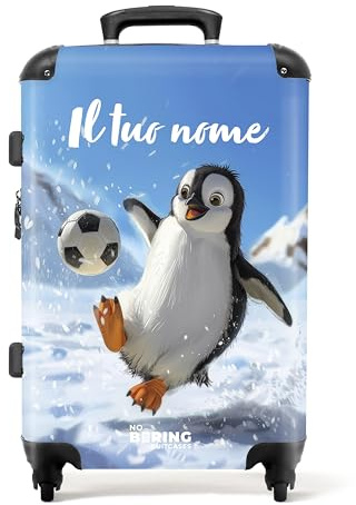 NoBoringSuitcases.com Kinderkoffer, Koffer Personalisiert, Kinder Koffer, Koffer Groß, Koffer Kinder, TSA Schloss, Kinder Koffer mit Rollen, Rollkoffer, Koffer Mittelgroß (Pinguin - Weiß 67 cm - 72 L)