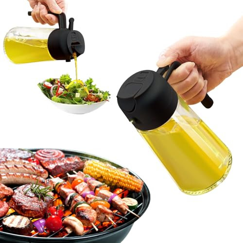 470ml Öl Sprühflasche für Speiseöl, ölsprüher 2 in 1, Ölflasche ausgießer und Sprüher,Olivenöl spray,Essig Sprayer Spender,zum Kochen,Backen,Grillen und Salat,Ölflasche Perfekt zum Kochen (Schwarz)