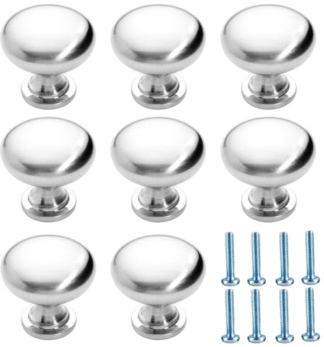 Coptiner 8 Stück Schranktürknäufe, 28 mm, runde Schubladengriffe, Schrankknäufe, Metallgriff, Chrom für Schrank, Schublade, Schrank, Kleiderschrank, Möbel