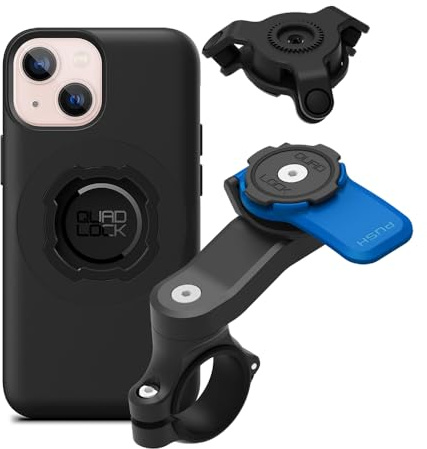 QUAD LOCK Lenker Handyhalterung für Motorrad mit Vibrationsdämpfer und MAG Hülle für iPhone 13 Mini