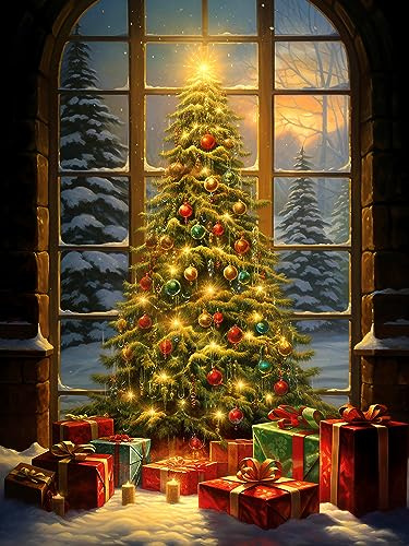 MOMAKA 5D Diamond Painting Kits Julgran för vuxna, gör-det-själv 5D diamantmålningssatser Gåva Full Drill for Beginners, Rund Borr DIY Crystal Picture Art for Home Wall Decor 30x40 cm