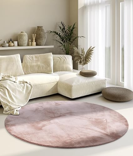 Villeroy & Boch Alfombra Shaggy Leon Redonda, mullida, de Pelo Alto, para salón, Color Liso, Suave, fácil de Limpiar, Pelo Largo para salón, Comedor, Dormitorio, habitación de Clientes, Color Rosa