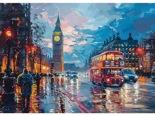 MEIYUDA Diamond Painting Londoner Stadtansicht, 5D Diamond Painting Erwachsene Kinder, DIY Set Erwachsene Diamant Painting Bilder, DIY Handwerk Malerei Kits für Home Wand Décor 40x30cm