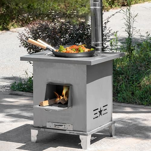 Estufa de Leña Exterior Hecho de Acero Espesado con Tubo de Chimenea para Tiendas de Campaña, Villas, Calefacción y Cocina(S)