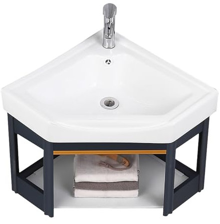Corner Bathroom Sink, Corner Bathroom Vanity With Sink, Corner Ceramic Self Rimming/Wall Mounted Bathroom Sink, Wall Mounted Bathroom Vanity Sink Set for Small Space(38cm)