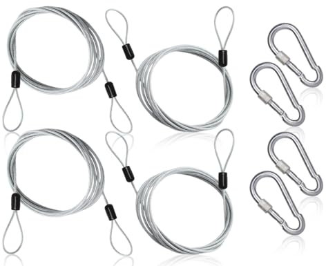 AOYEGIC 4 Stück Drahtseil,Sicherheitskabelschloss Stahlseil Seil,Diebstahlsicherung sicherungsseil mit Ösen,Sicherheitskabel mit Karabiner,für Gartenmöbel,Fahrrad(1.5 m*3 mm)