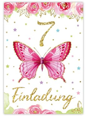 Minkocards 12 Einladungskarten zum 7. Kindergeburtstag Mädchen Schmetterling Einladungen siebte Geburtstag Kinder Mädchengeburtstag