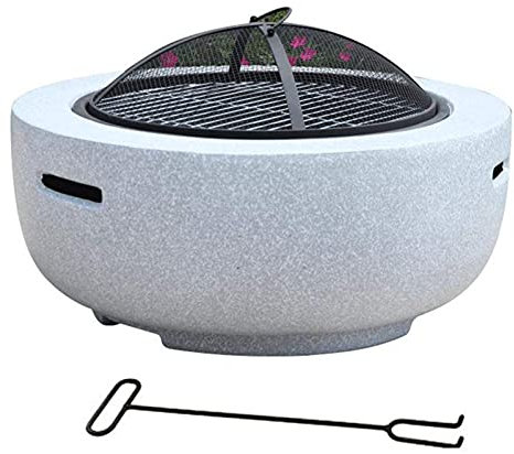 JFNHUTL Feuerschale Garten, Feuerstelle Tisch mit Grillablage 75cm Magnesiumoxid Kunststeinsockel